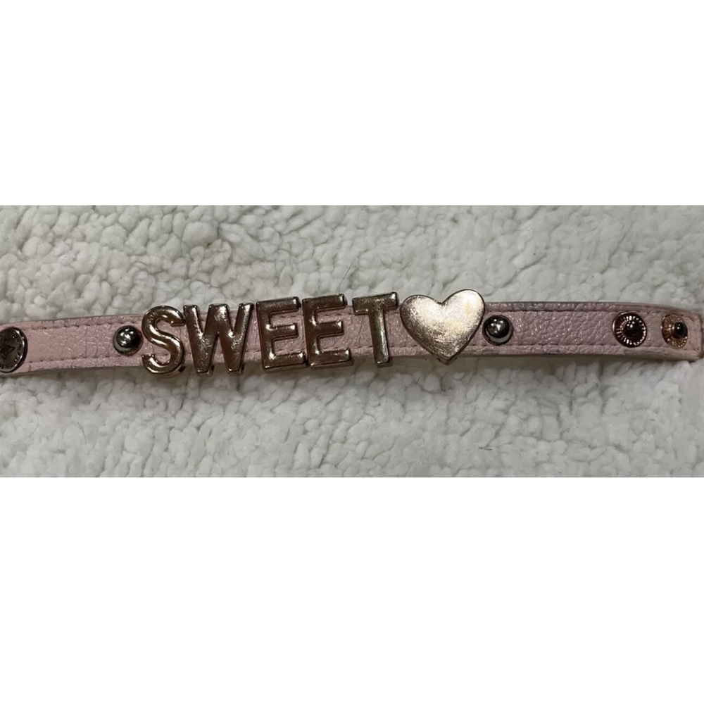 BCBG Pink CUFF WITH Rose Gold Tone LETTERING (SWEET) - 8.25" - AUTHENTIC